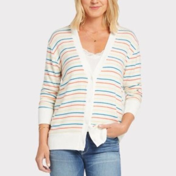 LNA Brushed Don Cardigan Sweater Striped Knit Tencel Lyocell White Multicolor S - Picture 1 of 8